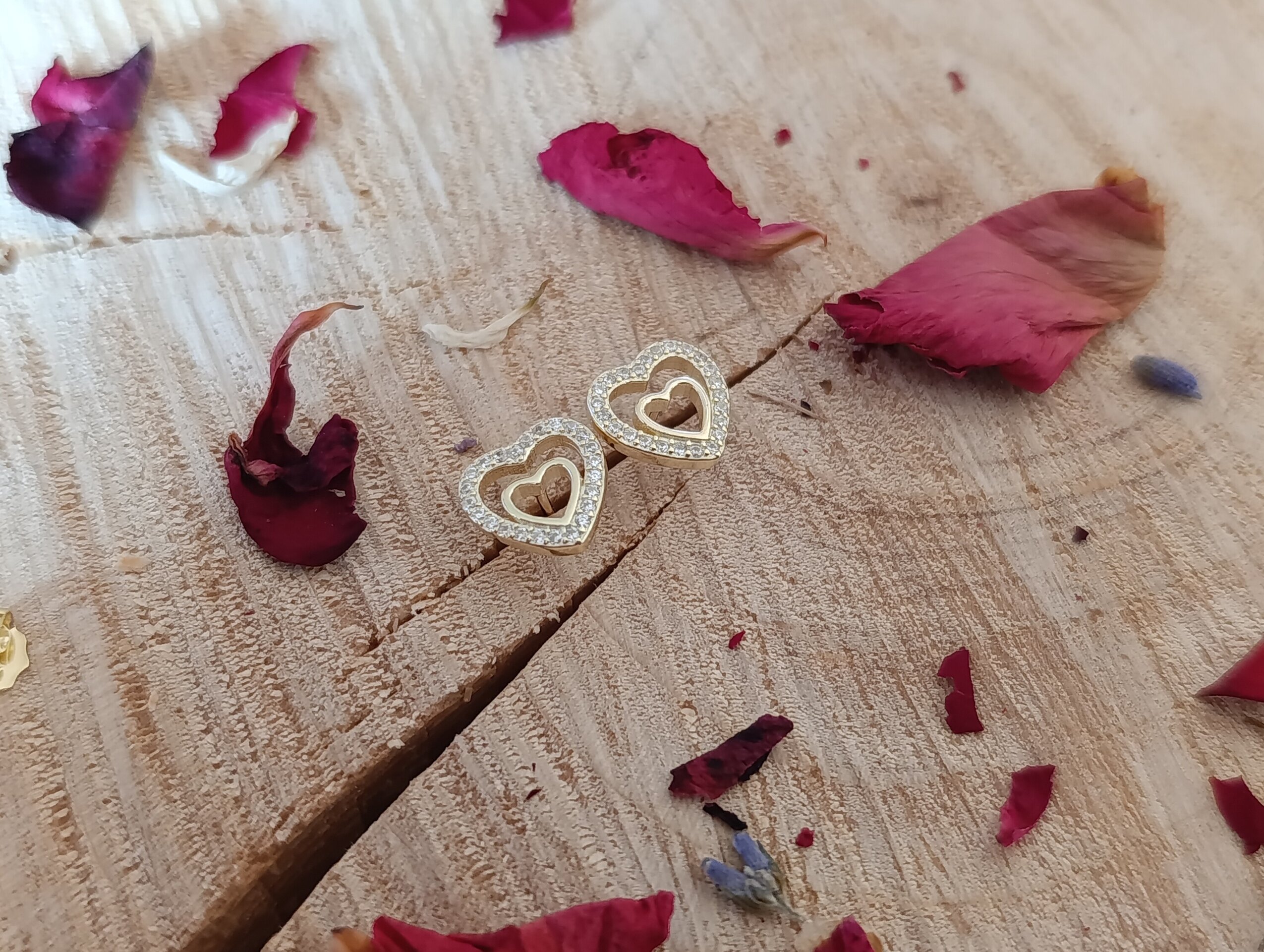 Pendientes Corazones baño de oro - 7