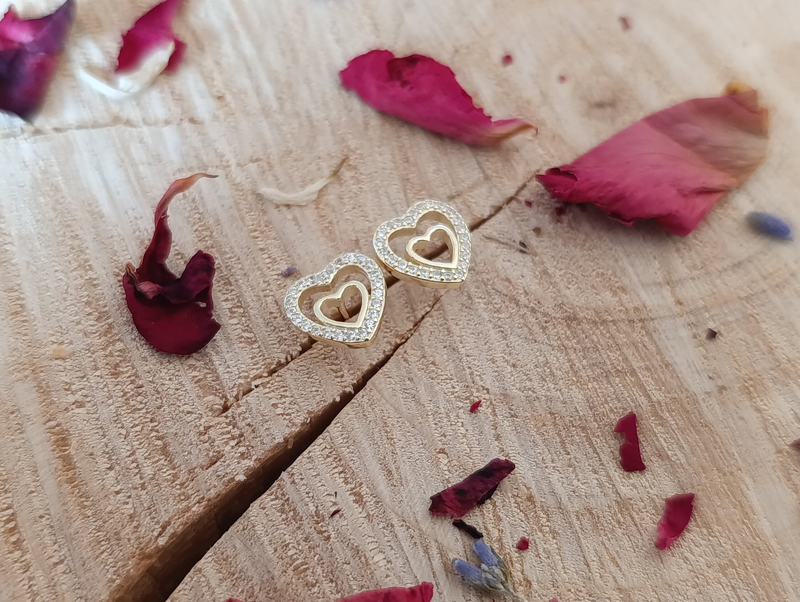 Pendientes Corazones baño de oro - 2