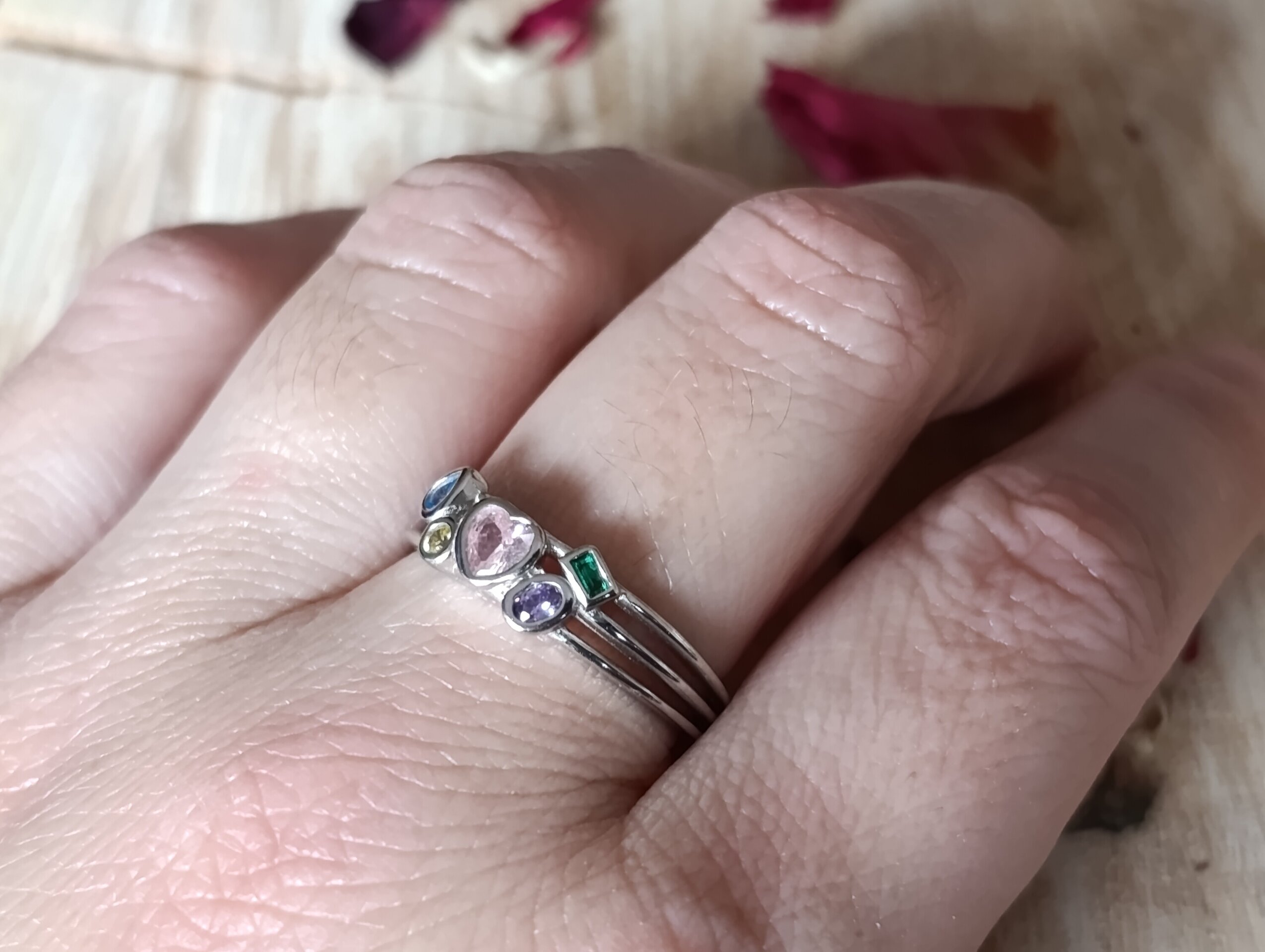 Anillo Arcoíris del Corazón de Plata de Ley 925 - 4