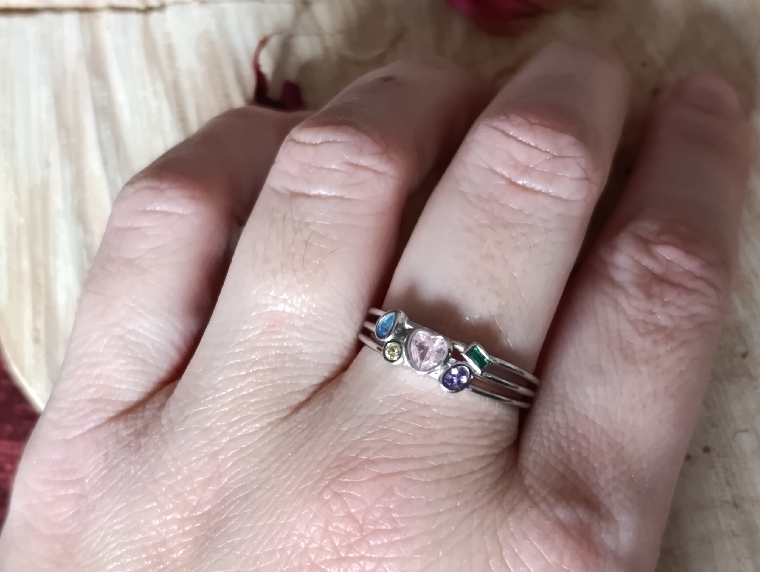 Anillo Arcoíris del Corazón de Plata de Ley 925 - 3