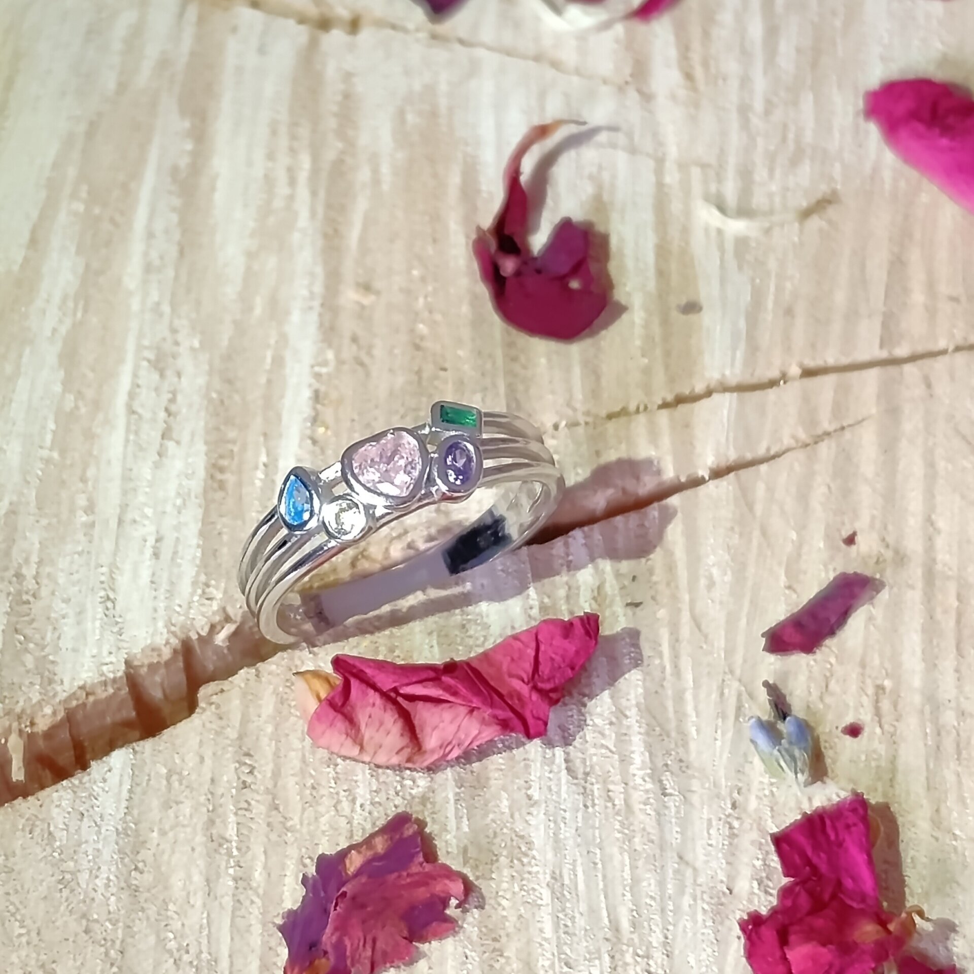 Anillo Arcoíris del Corazón de Plata de Ley 925 - 5
